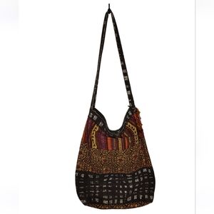 Old Navy Boho Crossbody Bag Bucket Bag 100% Cotton Beaded Tassel Charm